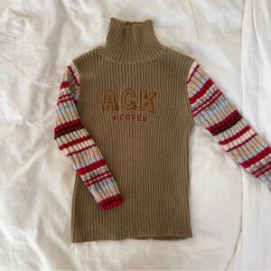 Y2K Striped Sleeve Turtleneck Sweater